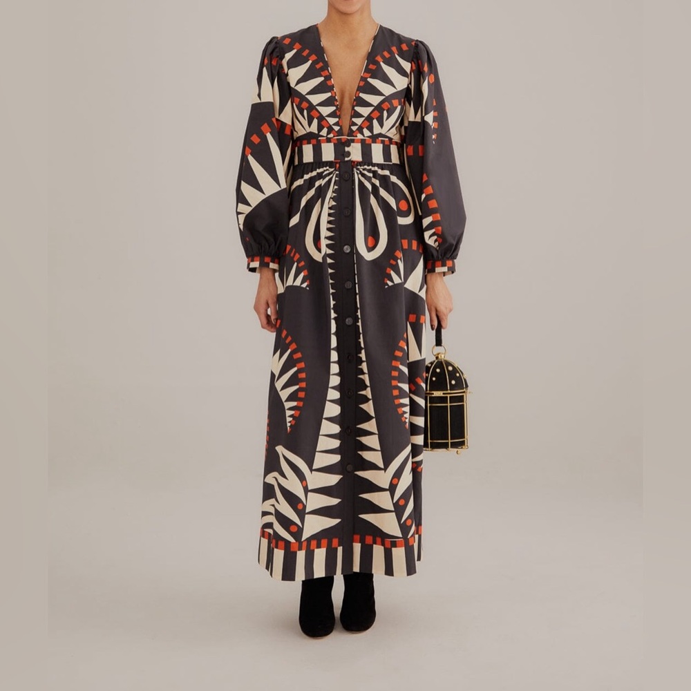 Farm Rio  MAKE OFFER Coconut Grove Puff Sleeve Maxi Dress - Black